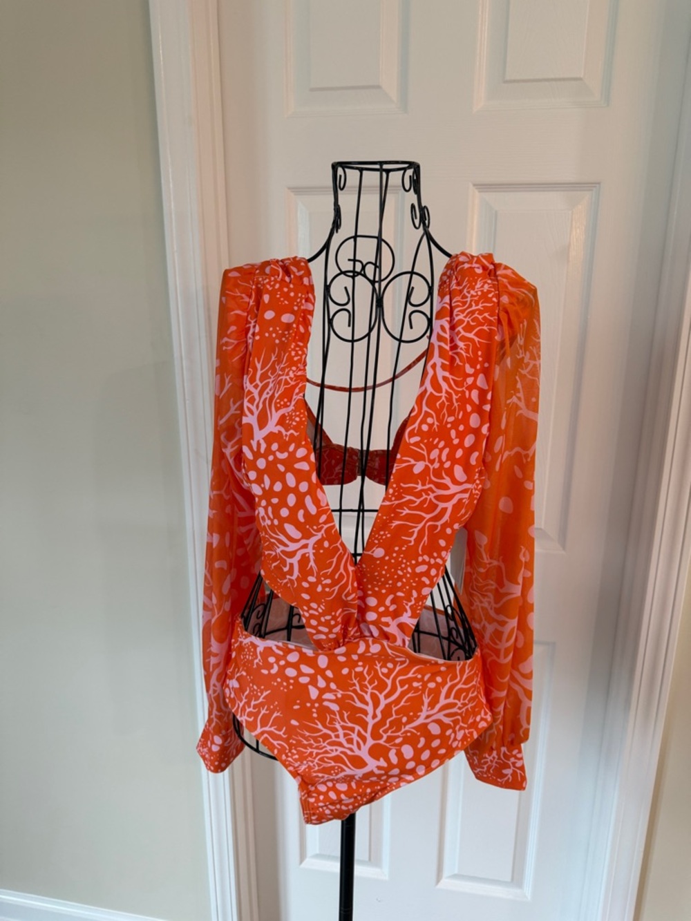 Women's Orange Printed V-Neck swimsuit